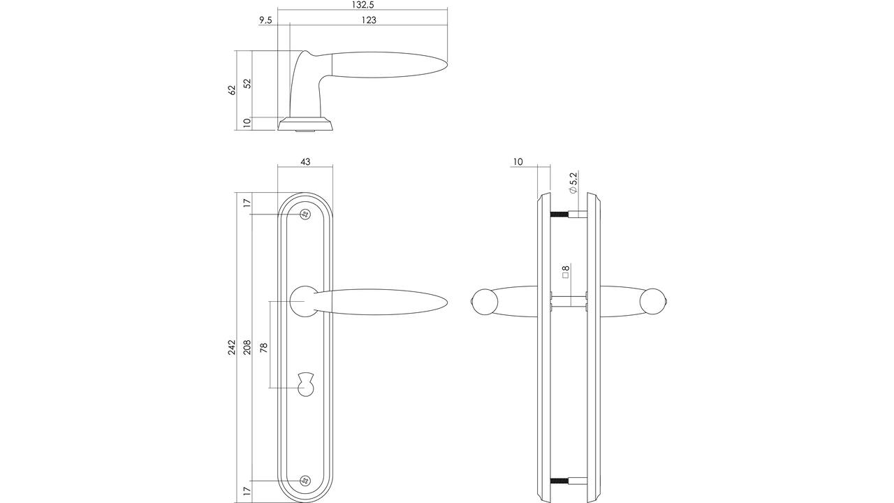 Deurkruk Elen op schild ovaal 242x43mm wc 78/8mm chroom/nikkel mat