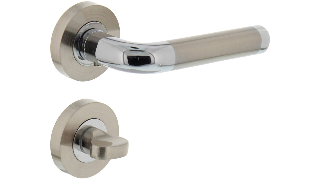 Deurkruk Agatha op rozet verdekt ø52x10mm met nokken en WC-sluiting met stift 8x8mm chroom/nikkel mat