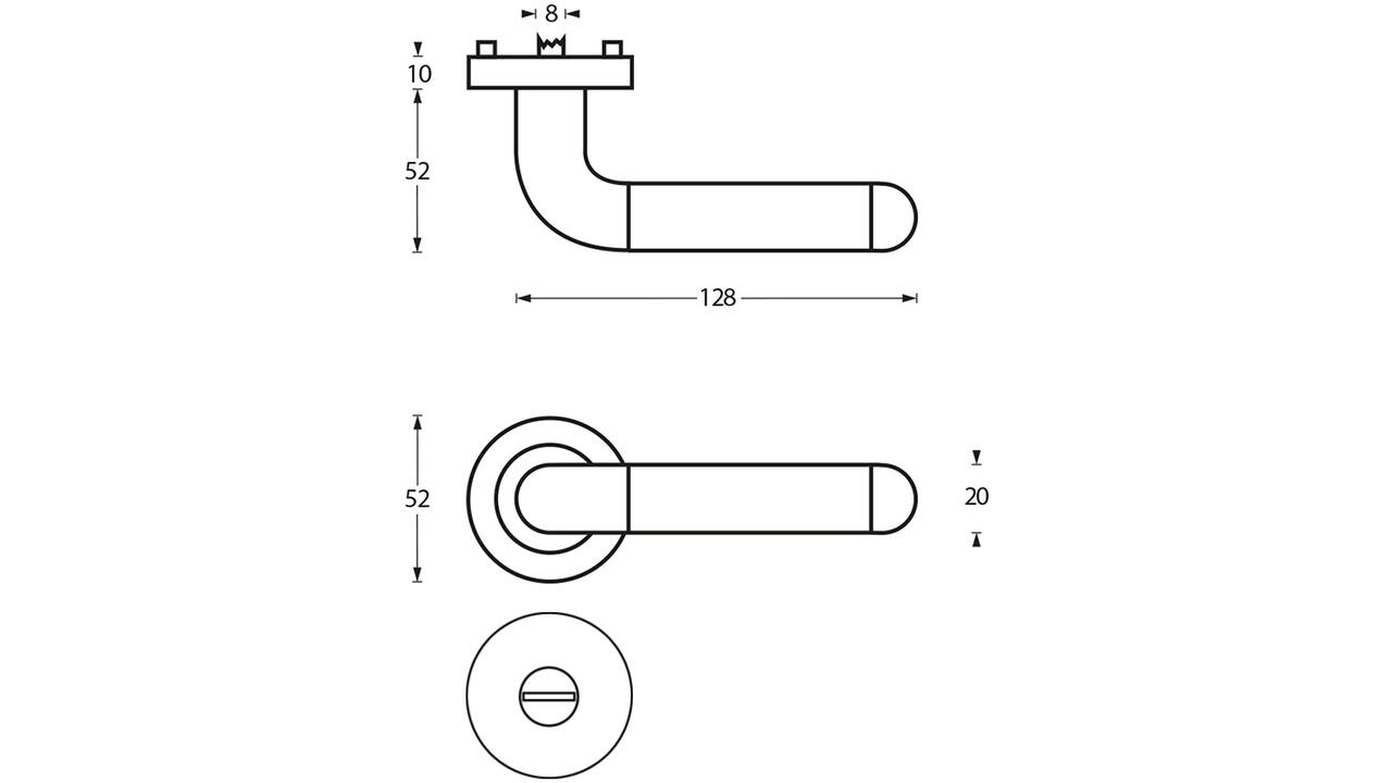 Deurkruk Agatha op rozet verdekt ø52x10mm met nokken en WC-sluiting met stift 8x8mm chroom/nikkel mat
