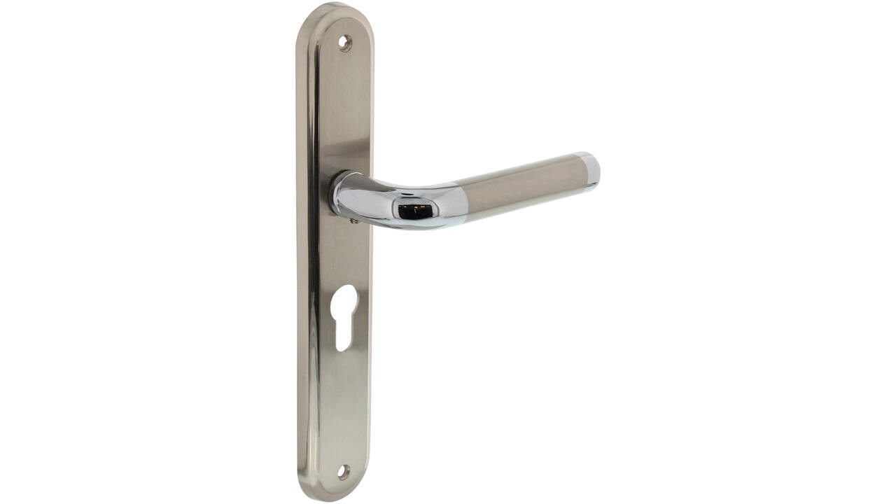 Deurkruk Agatha op schild ovaal 242x43mm profielcilindergat 55mm chroom/nikkel mat
