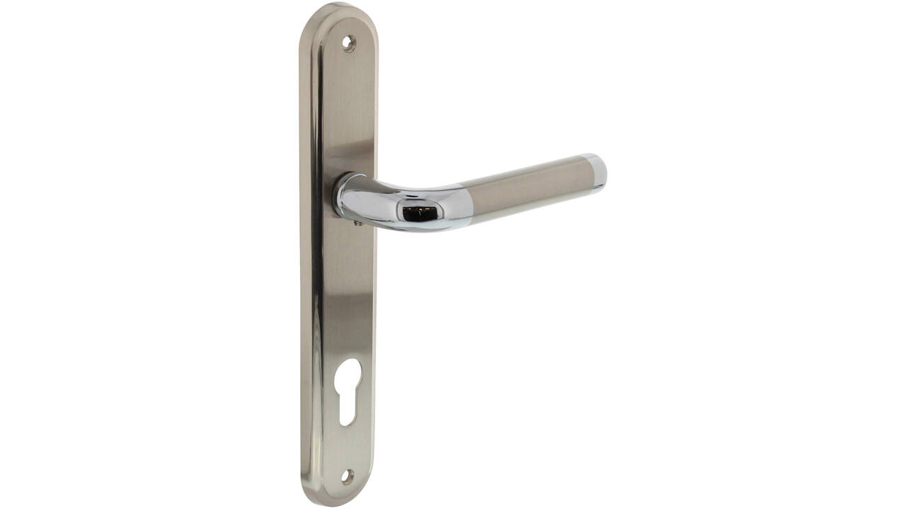 Deurkruk Agatha op schild ovaal 242x43mm profielcilindergat 88mm chroom/nikkel mat