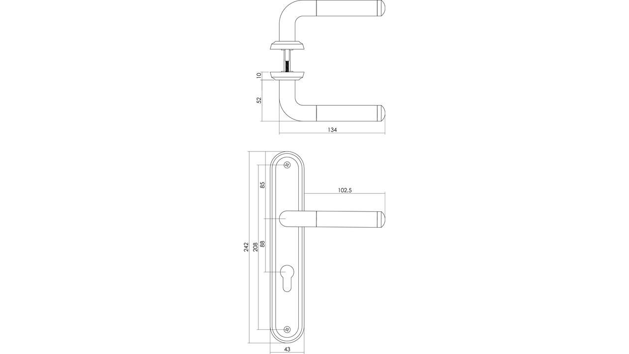 Deurkruk Agatha op schild ovaal 242x43mm profielcilindergat 88mm chroom/nikkel mat