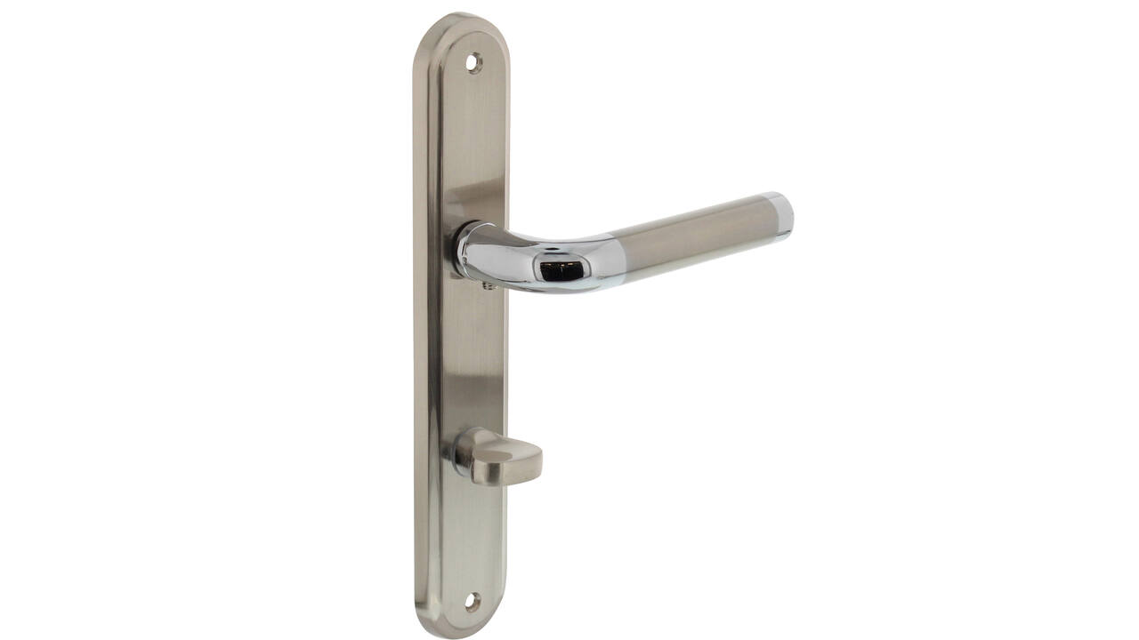 Deurkruk Agatha op schild ovaal 242x43mm wc 78/8mm chroom/nikkel mat