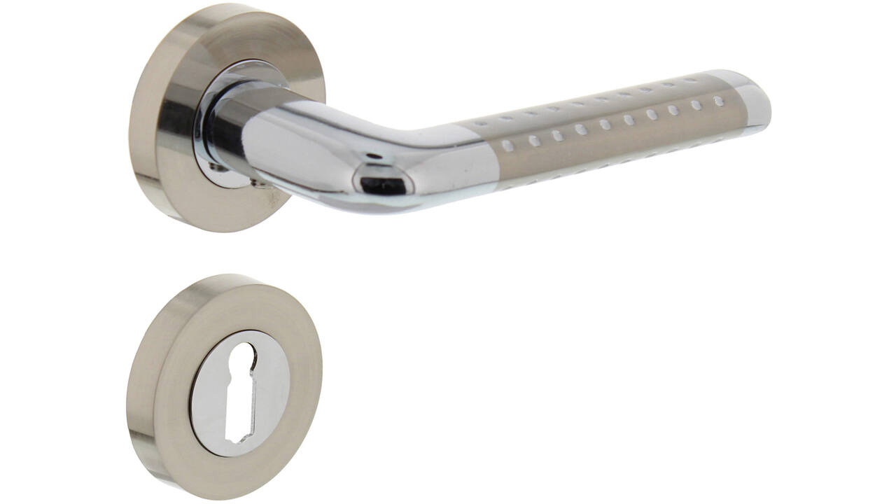 Deurkruk Marion op rozet verdekt ø52x10mm met nokken en sleutelrozetten chroom/nikkel mat