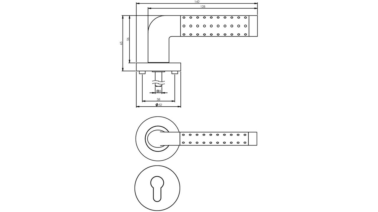 Deurkruk Marion op rozet verdekt ø52x10mm met nokken en cilinderrozetten chroom/nikkel mat