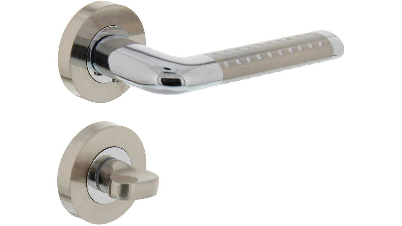 Deurkruk Marion op rozet verdekt ø52x10mm met nokken en WC-sluiting met stift 8x8mm chroom/nikkel mat