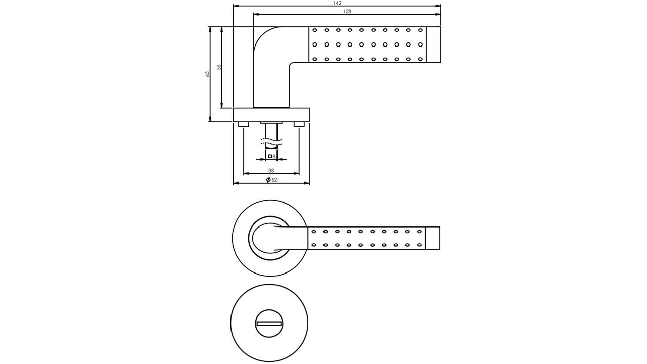 Deurkruk Marion op rozet verdekt ø52x10mm met nokken en WC-sluiting met stift 8x8mm chroom/nikkel mat