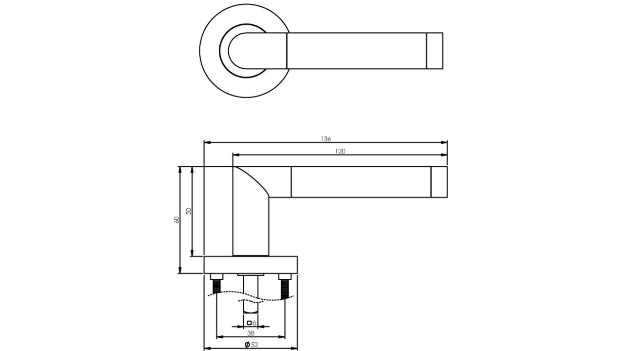Deurkruk Nicol op rozet verdekt ø52x10mm met nokken chroom/nikkel mat