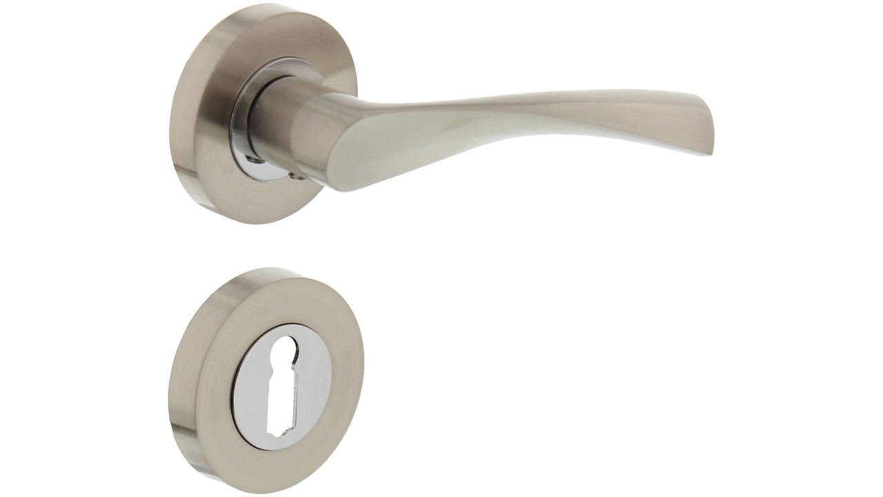 Deurkruk Giussy op rozet verdekt ø52x10mm met nokken en sleutelrozetten nikkel mat