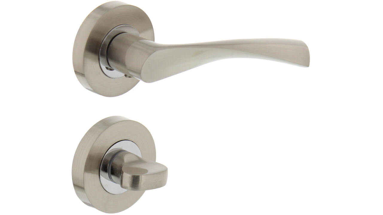 Deurkruk Giussy op rozet verdekt ø52x10mm met nokken en WC-sluiting met stift 6x6mm nikkel mat