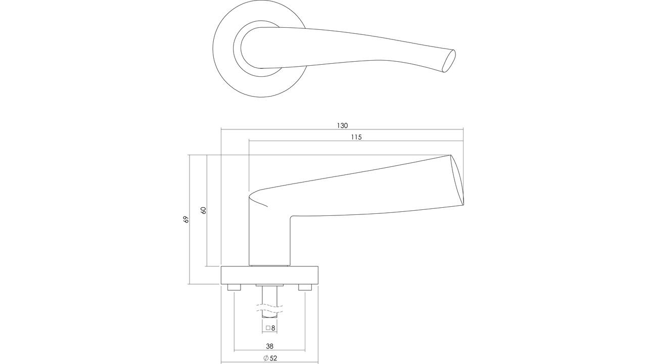 Deurkruk Giussy op rozet verdekt ø52x10mm met nokken en WC-sluiting met stift 6x6mm nikkel mat