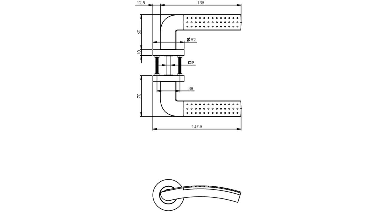 Deurkruk Sharon op rozet verdekt ø52x10mm met nokken chroom/nikkel mat