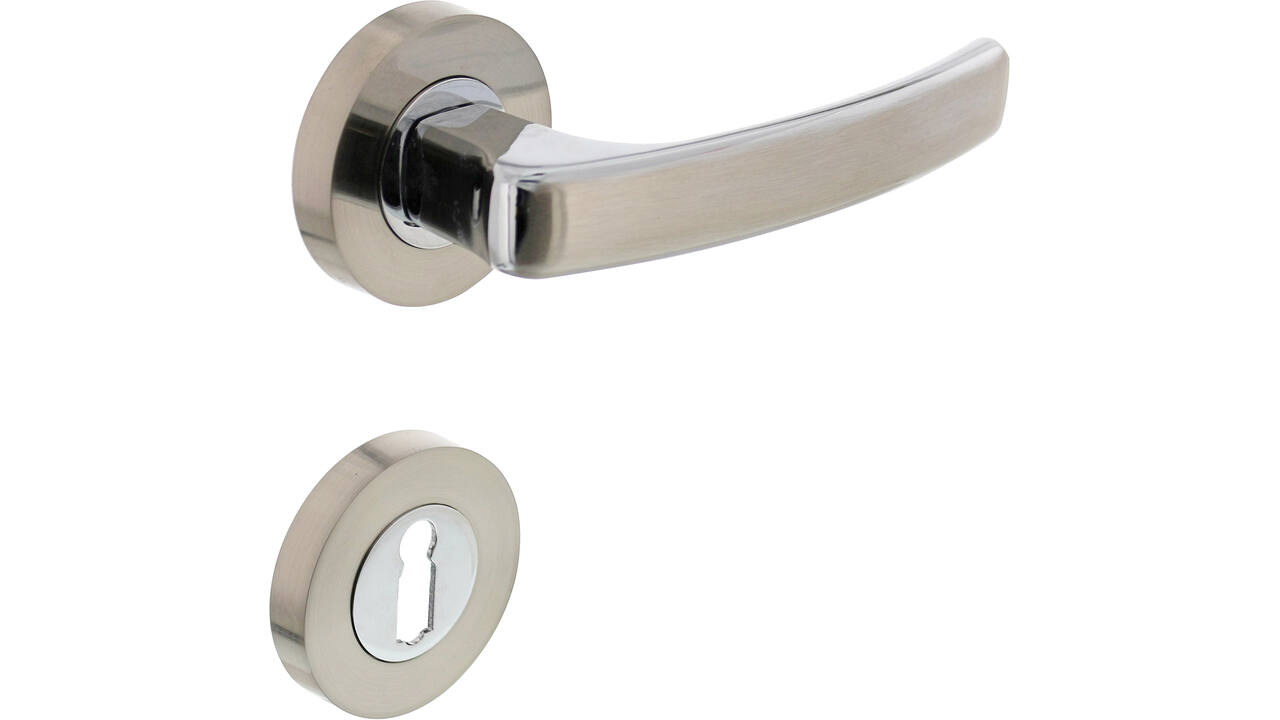 Deurkruk Blok op rozet verdekt ø52x10mm met nokken en sleutelrozetten chroom/nikkel mat