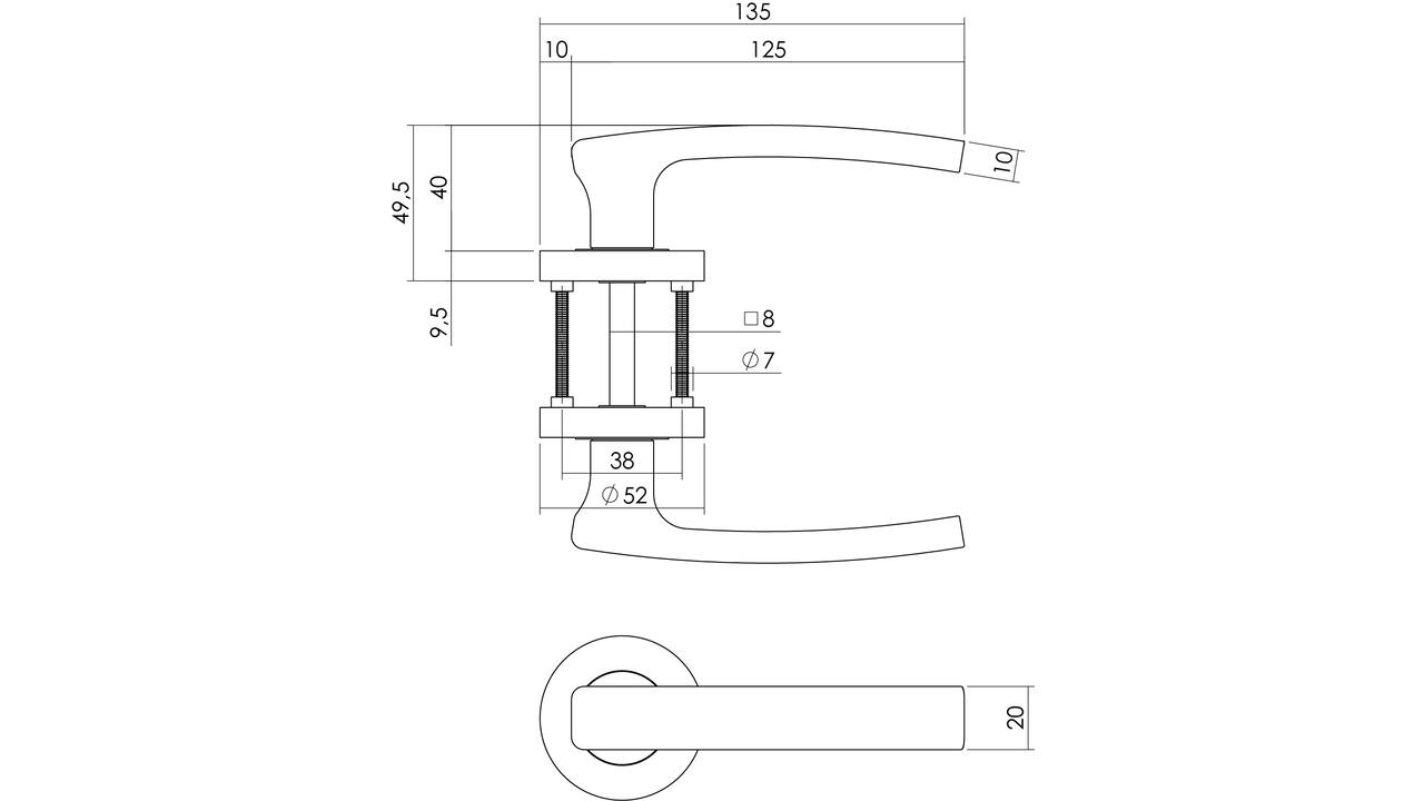 Deurkruk Blok op rozet verdekt ø52x10mm met nokken en sleutelrozetten chroom/nikkel mat