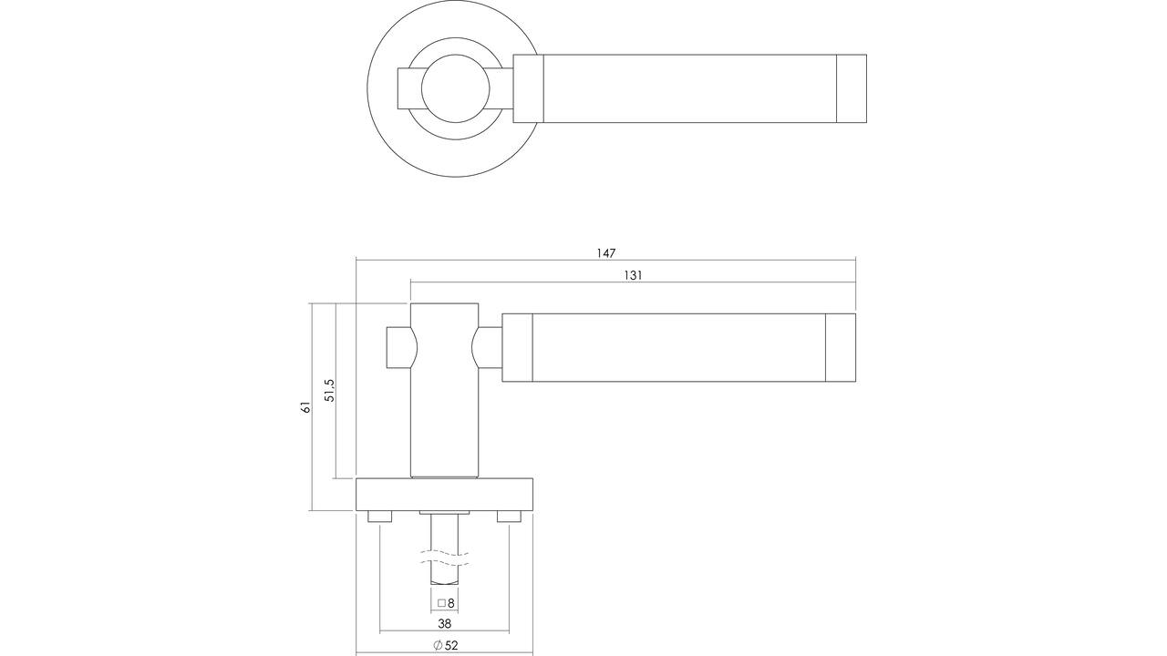 Deurkruk Birgit op rozet verdekt ø52x10mm met nokken en WC-sluiting met stift 8x8mm chroom/nikkel mat