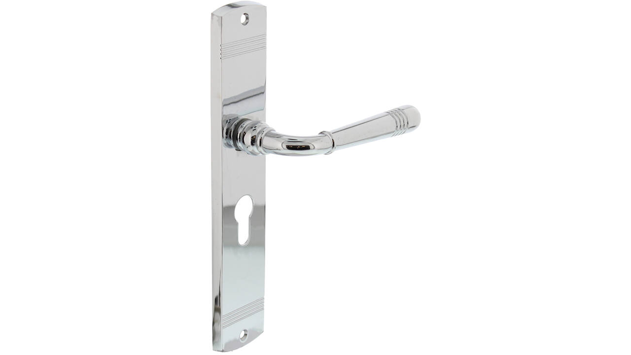 Deurkruk Helena op schild afgerond 235x45mm profielcilindergat 55mm chroom
