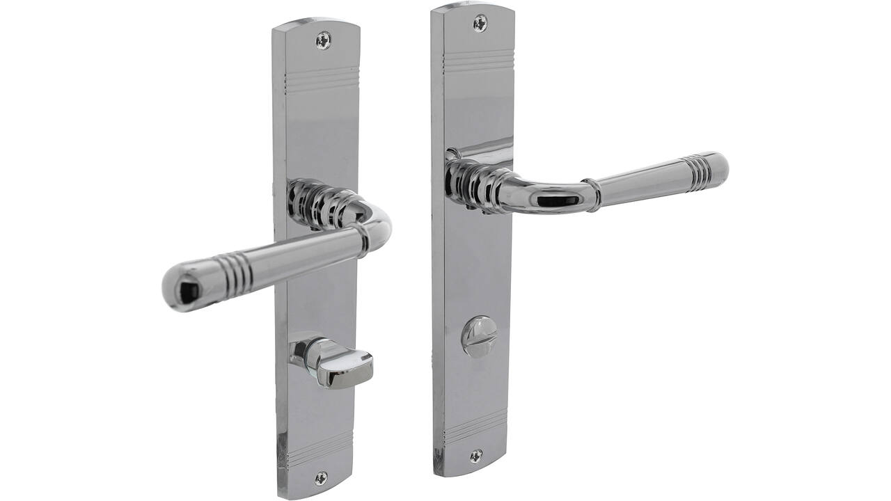 Deurkruk Helena op schild afgerond 235x45mm wc 78/8mm chroom