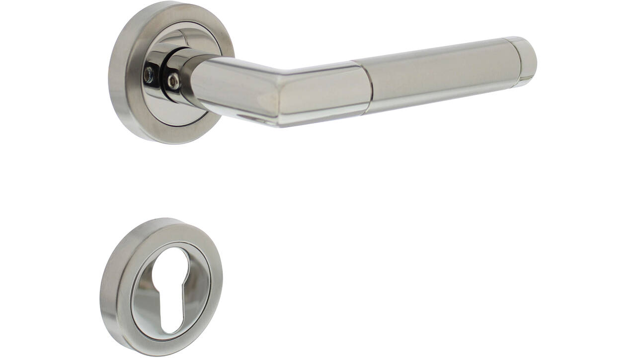 Deurkruk Jura met rozet verdekt ATP ø51x10mm met nokken en cilinderrozetten chroom/nikkel mat