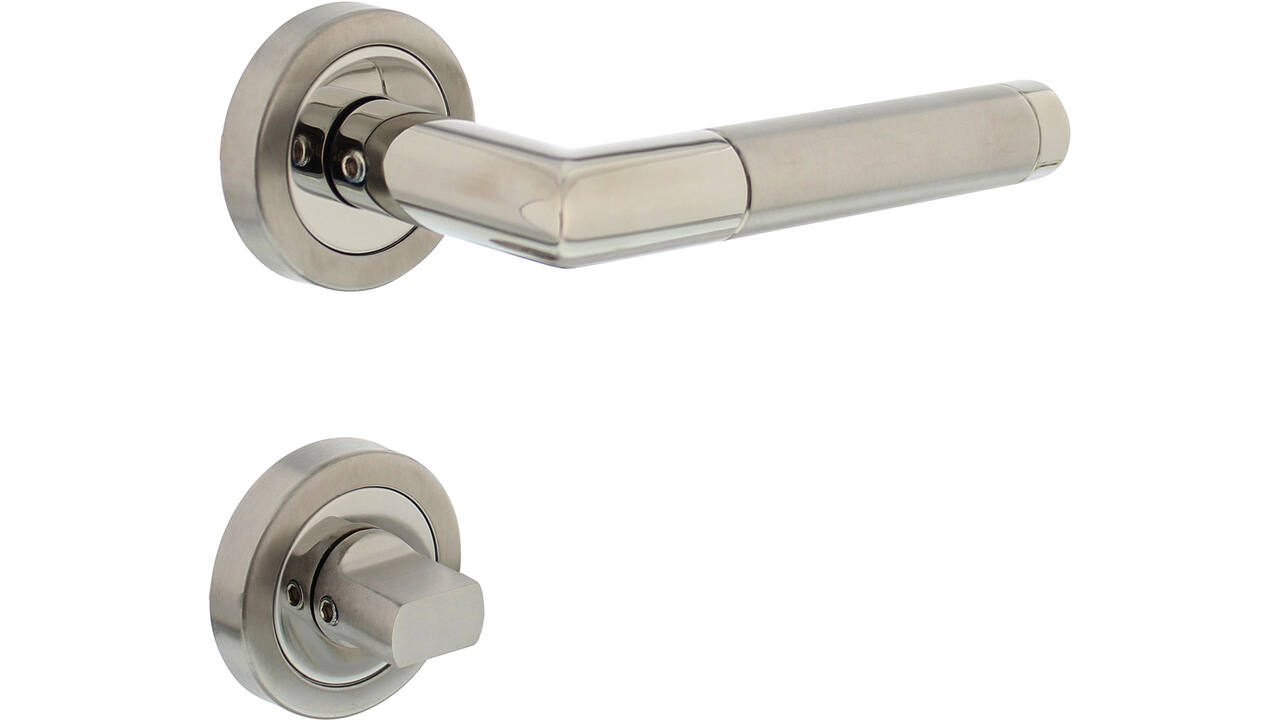 Deurkruk Jura met rozet verdekt ATP ø51x10mm met nokken en WC-sluiting met stift 8x8mm chroom/nikkel mat
