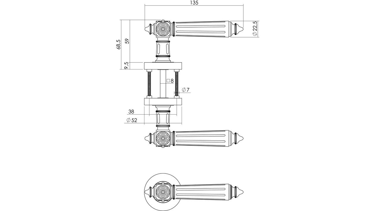 Deurkruk Julietta op rozet verdekt ø52x10mm met nokken chroom/nikkel mat