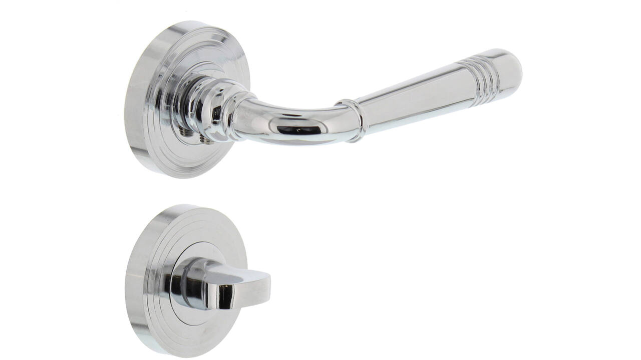 Deurkruk Helena op rozet verdekt met rillen ø55x10mm met nokken en WC-sluiting met stift 8x8mm chroom