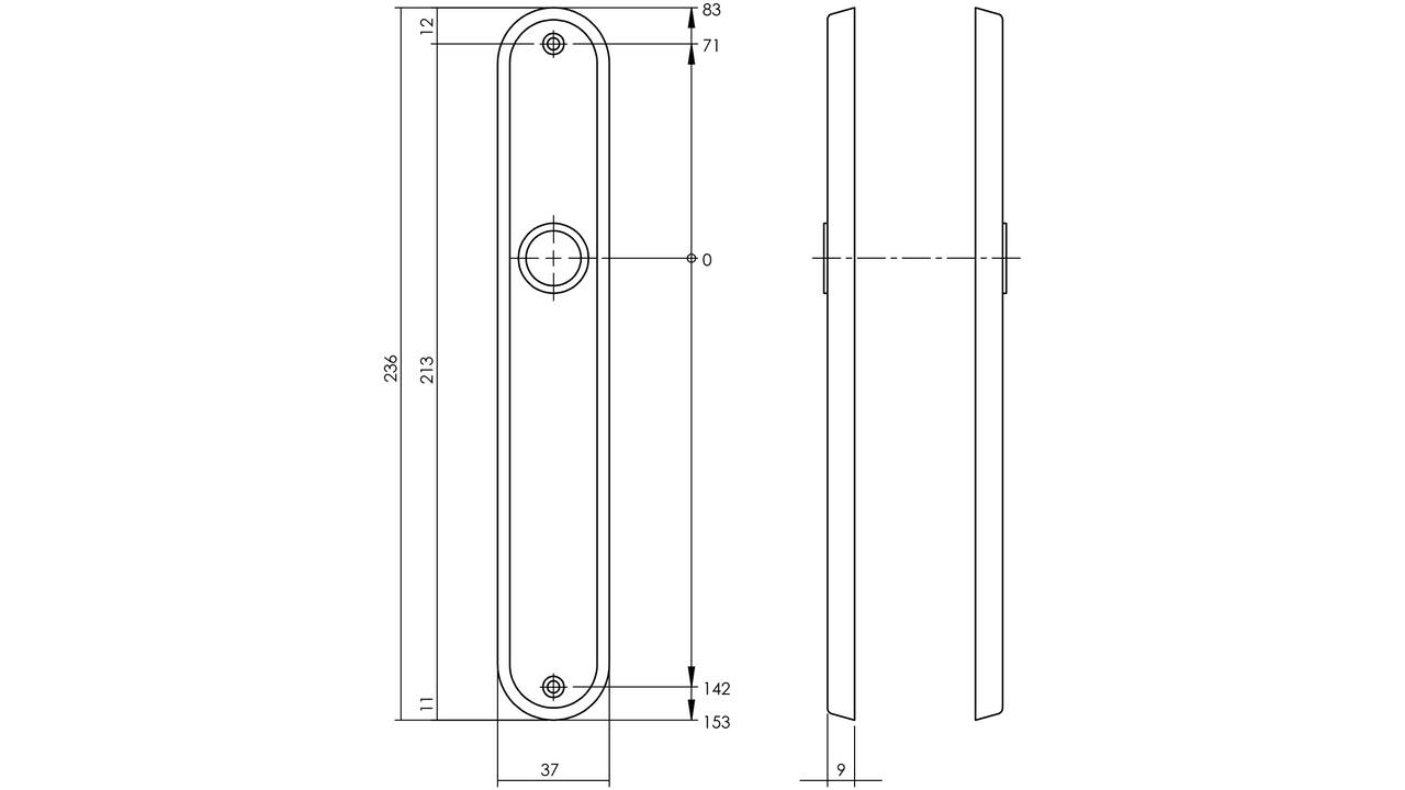 Schilden ovaal 236x37x9mm blind chroom