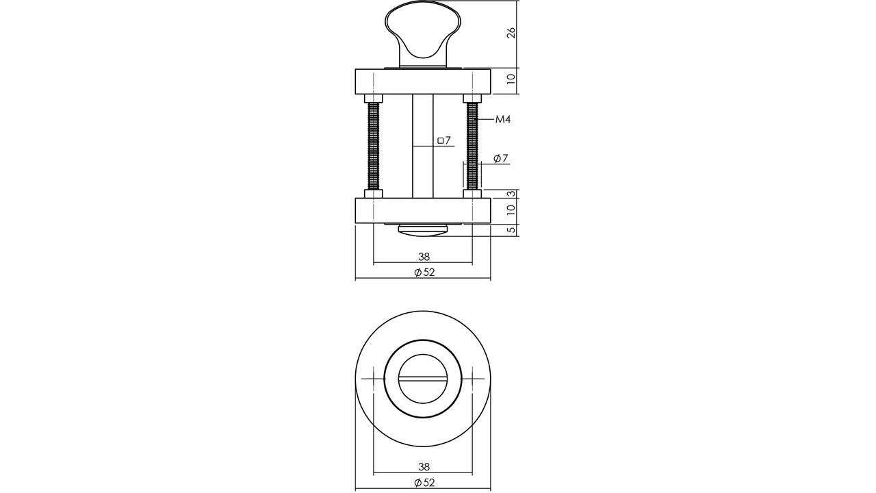WC-sluiting verdekt ø52x10mm met nokken en stift 7x7mm chroom/nikkel mat