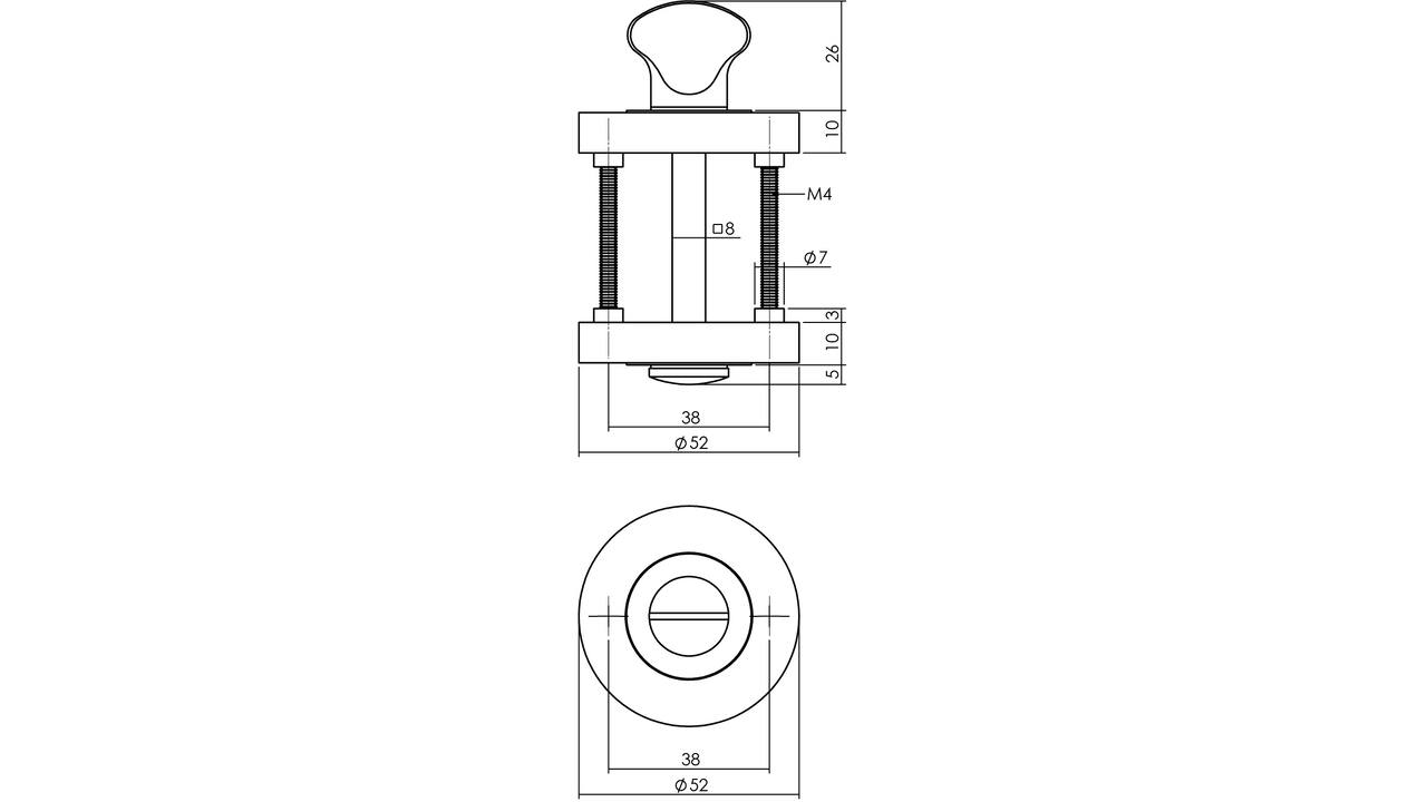 WC-sluiting verdekt ø52x10mm met nokken en stift 8x8mm chroom/nikkel mat