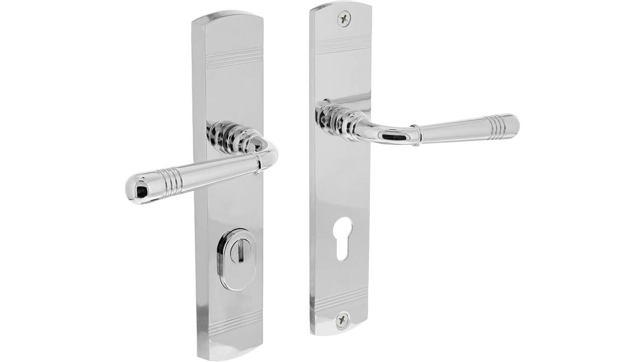 Achterdeurbeslag Helena 239x50mm kruk/kruk profielcilindergat 72mm met kerntrekbeveiliging chroom
