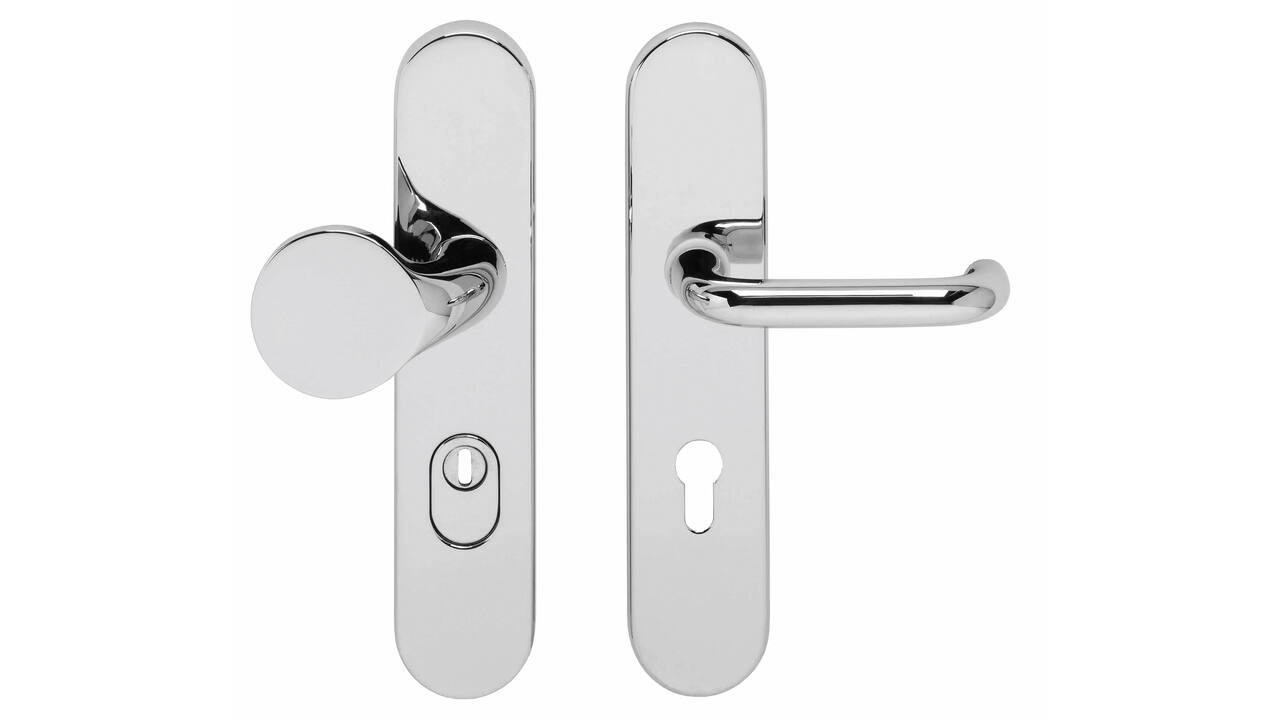 SKG3 veiligheidsbeslag ovaal verdekt 252x54mm greep/kruk Rond profielcilindergat 72mm met kerntrekbeveiliging chroom