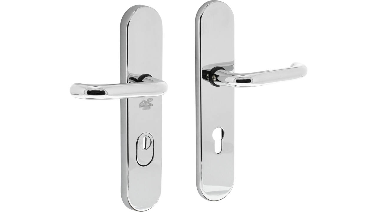 SKG3 veiligheidsbeslag ovaal verdekt 252x54mm kruk/kruk Rond profielcilindergat 72mm met kerntrekbeveiliging chroom