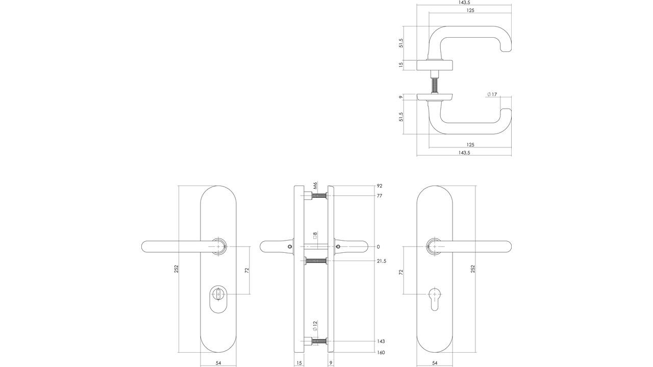 SKG3 veiligheidsbeslag ovaal verdekt 252x54mm kruk/kruk Rond profielcilindergat 72mm met kerntrekbeveiliging chroom