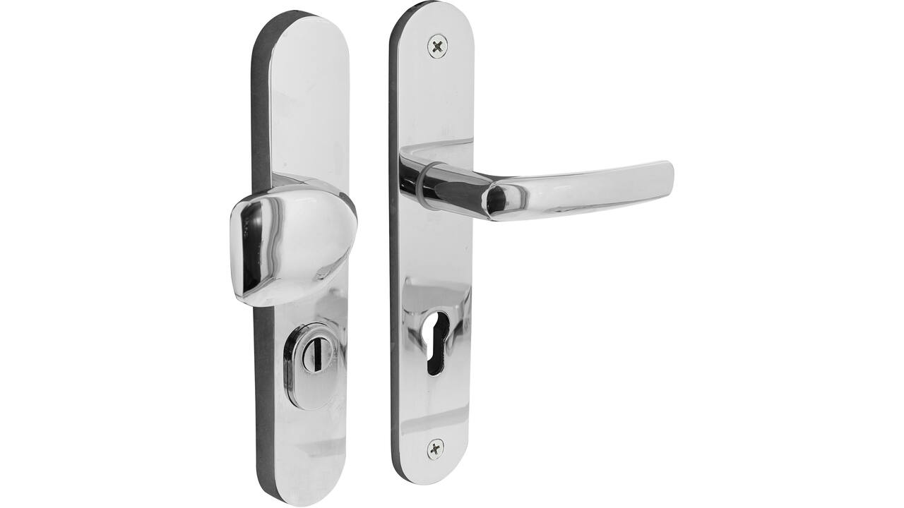 Voordeurbeslag Ovaal 246x48mm greep/kruk profielcilindergat 92mm met kerntrekbeveiliging chroom