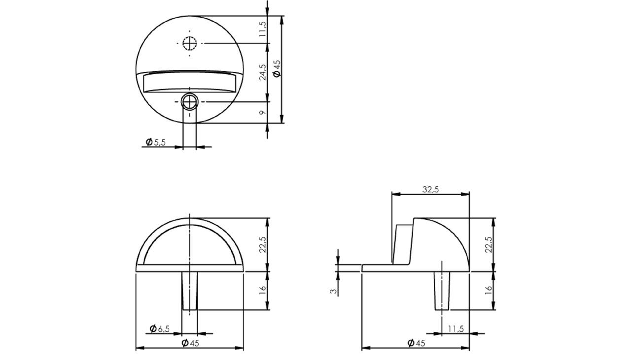 Deurstop bolrond ø45x22mm vloermontage chroom