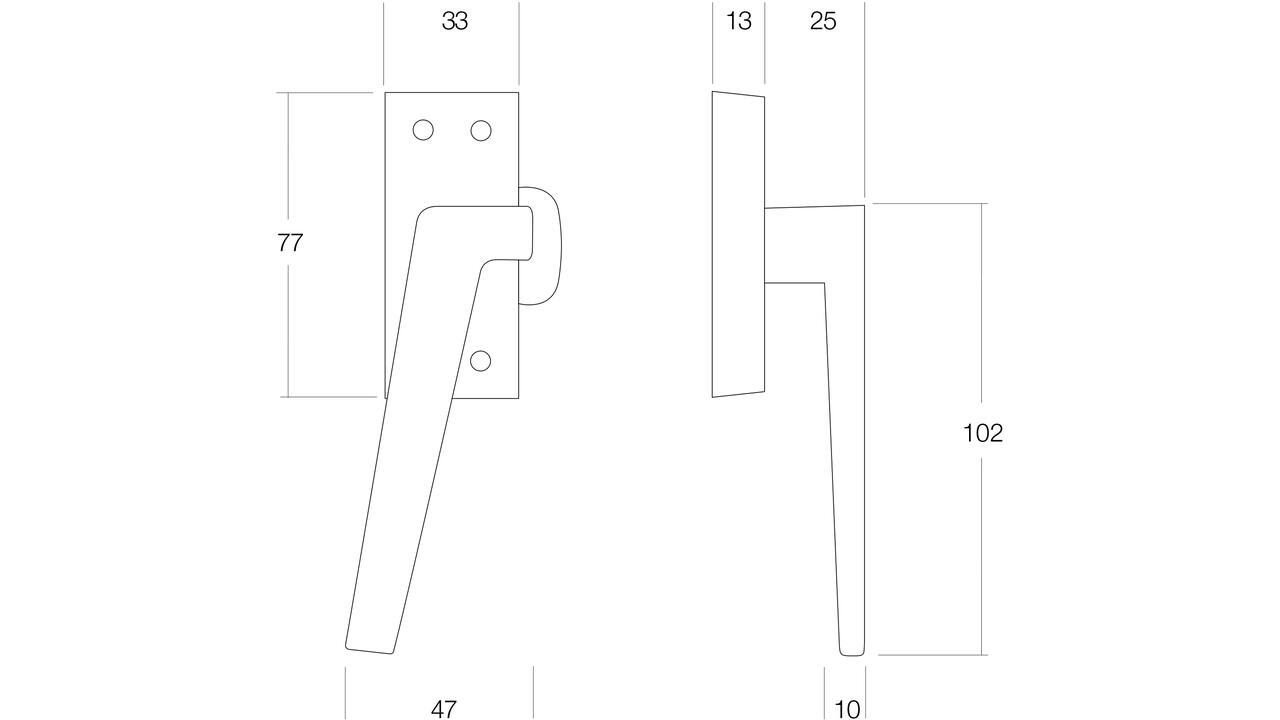 Raamsluiting links met ventilatiestand chroom
