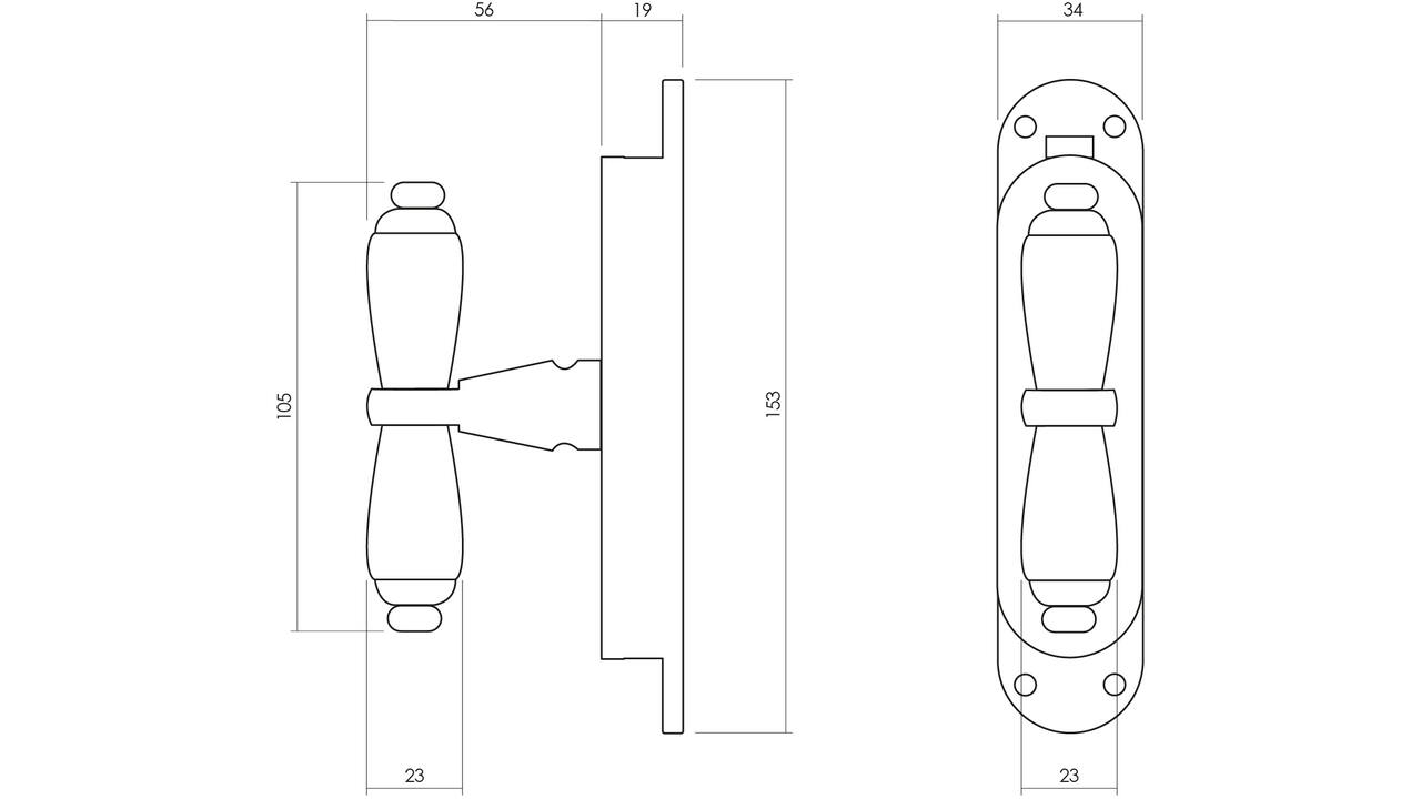 Set kruk-espagnolet kruiskruk inclusief stangenset 2x 1250mm verchroomd/zwart
