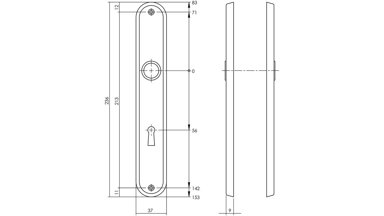 Schilden ovaal 236x37x9mm sleutelgat 56mm chroom mat