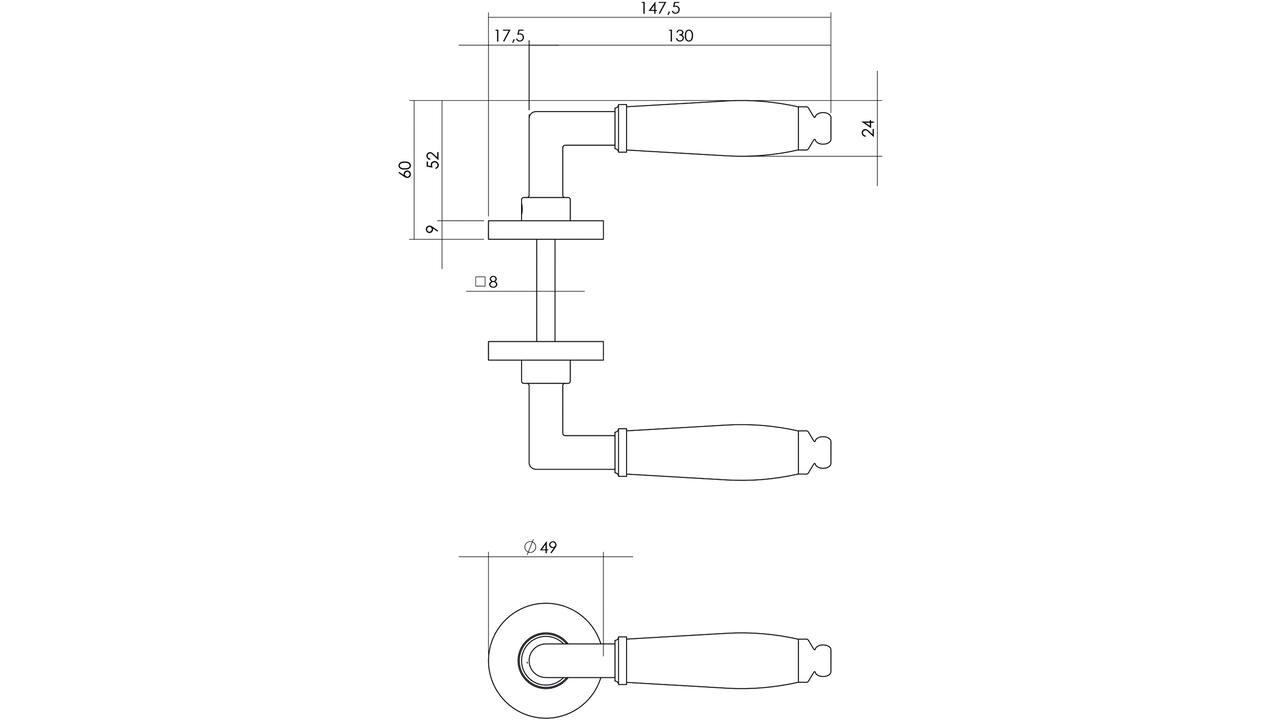Deurkruk Courgette met rozet verdekt ø49x7mm nikkel/zwart