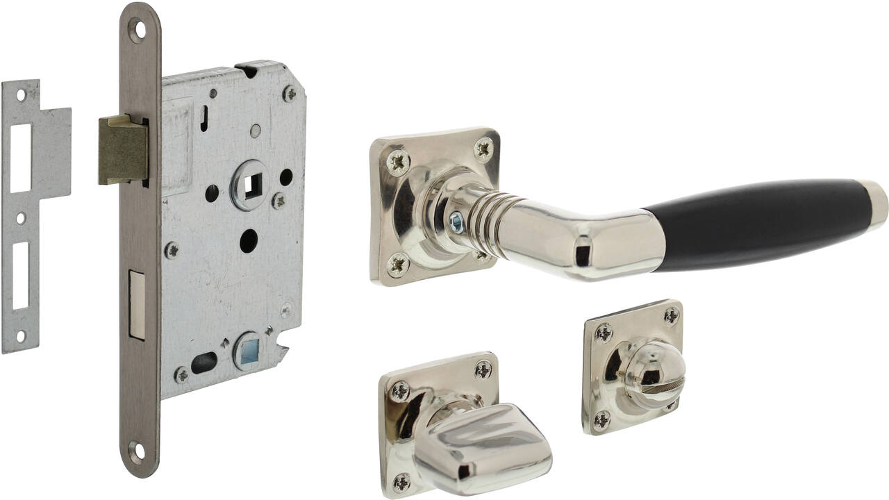 Set toiletslot 63/8 rvs met deurkruk Ton basic op rozet 38x38mm en WC-sluiting nikkel