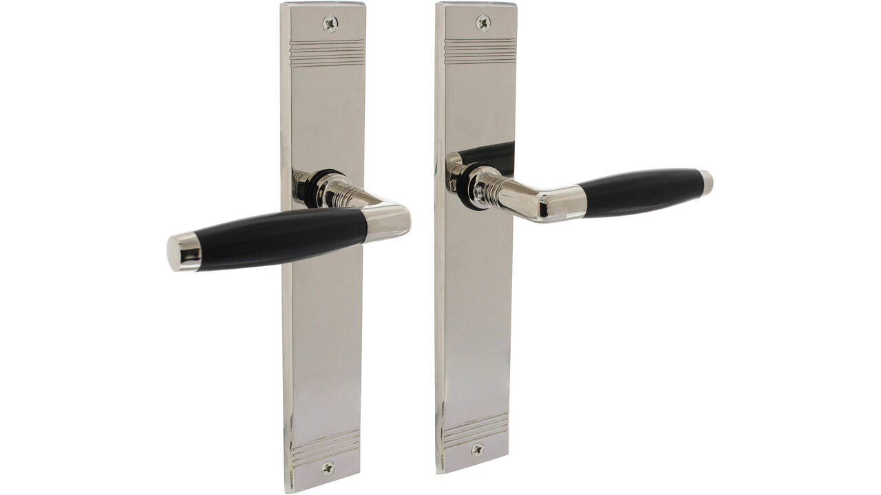 Deurkruk Ton basic met schild rechthoekig met rillen 235x43mm blind nikkel/zwart