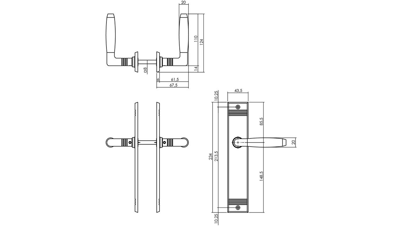 Deurkruk Ton basic met schild rechthoekig met rillen 235x43mm blind nikkel/zwart