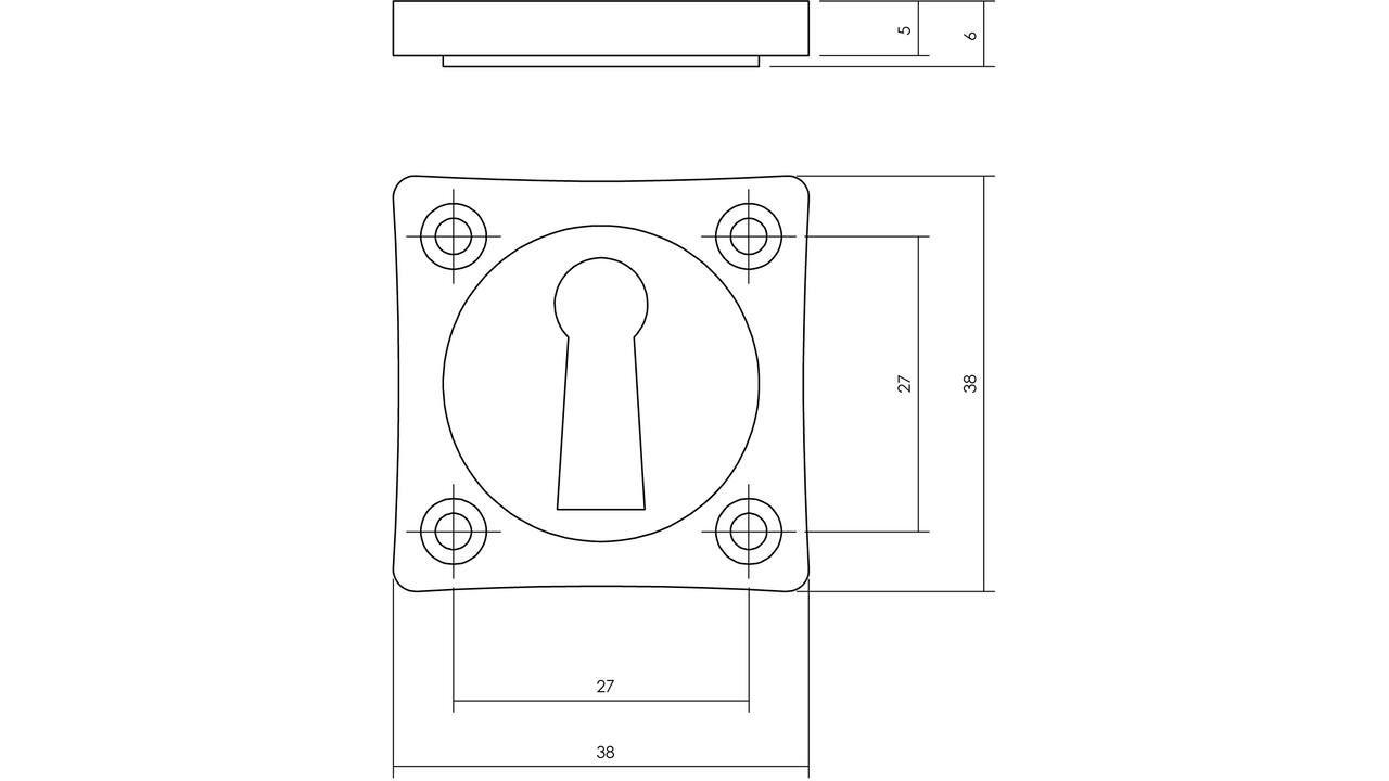 Sleutelrozetten basic 38x38x5mm nikkel