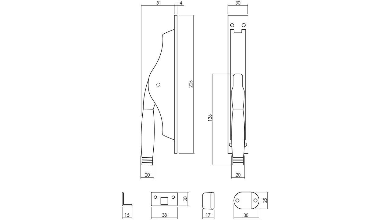 Set pomp-espagnolet Ton 222 inclusief stangenset 2x 1250mm nikkel/ebbenhout