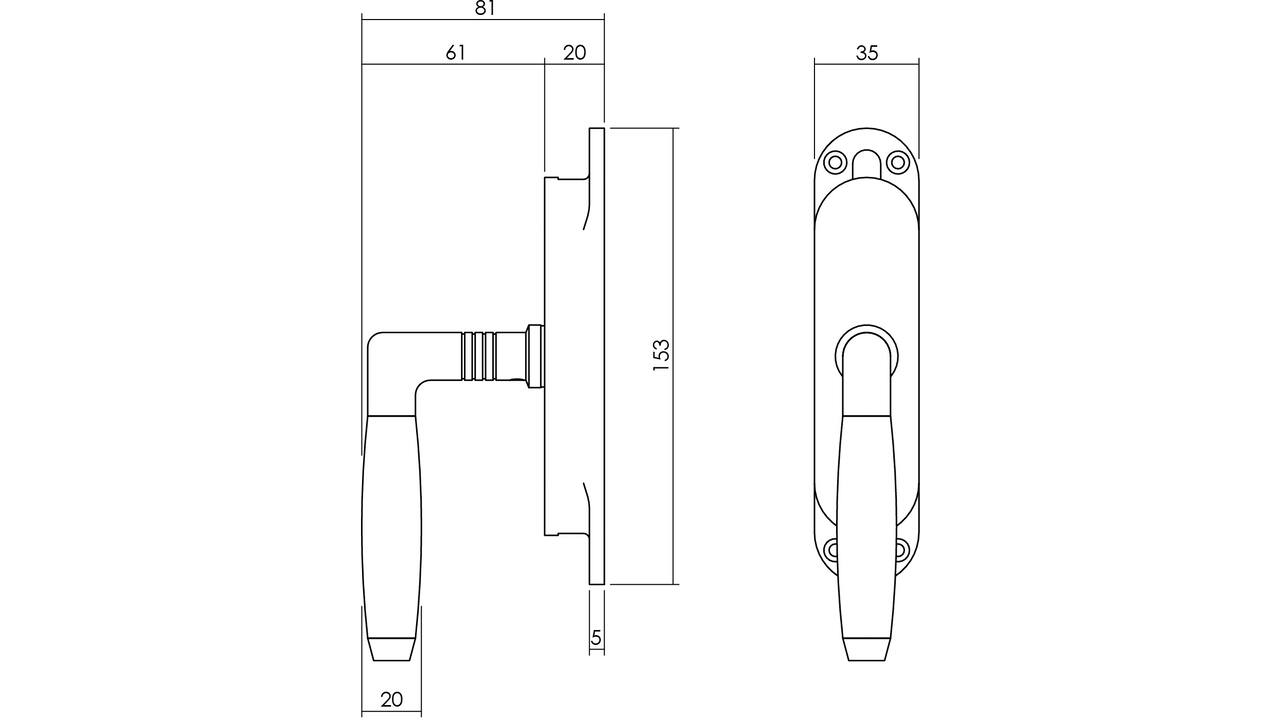Set kruk-espagnolet rechts Ton 400 inclusief stangenset 2x 1250mm nikkel/ebbenhout