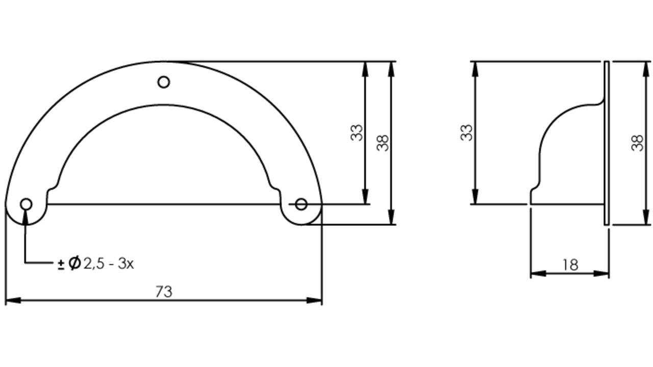 Komgreep geperst 73x33mm nikkel