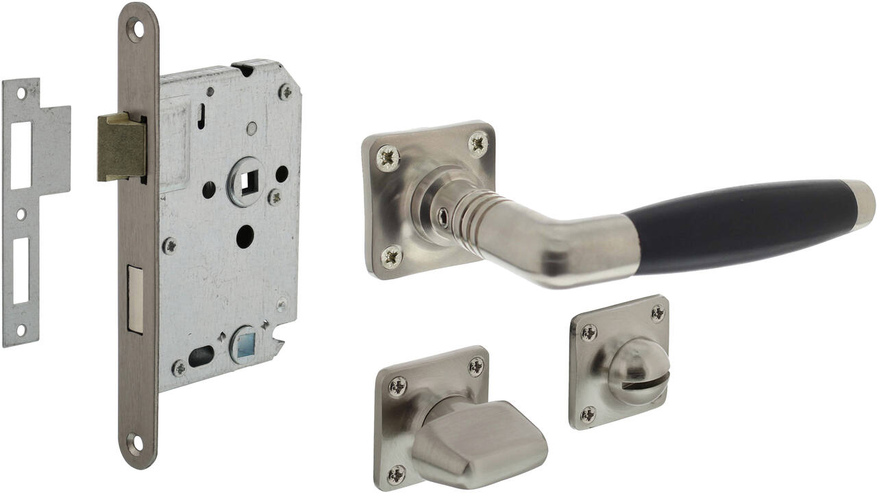 Set toiletslot 63/8 rvs met deurkruk Ton basic op rozet 38x38mm en WC-sluiting nikkel mat