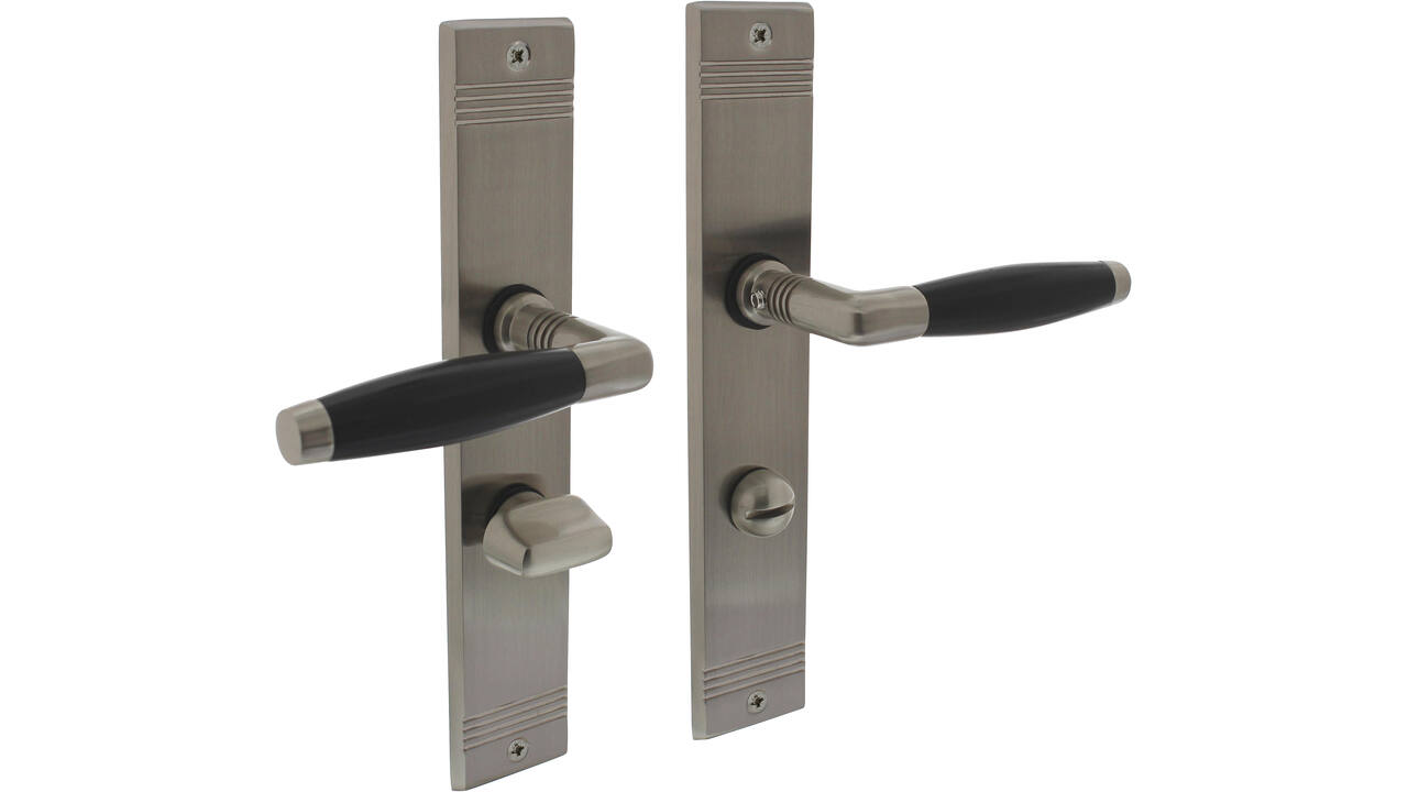 Deurkruk Ton basic met schild rechthoekig met rillen 235x43mm wc 63/8mm nikkel mat/ebbenhout