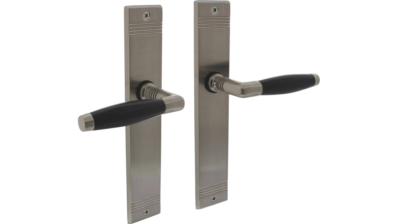 Deurkruk Ton basic met schild rechthoekig met rillen 235x43mm blind nikkel mat/zwart