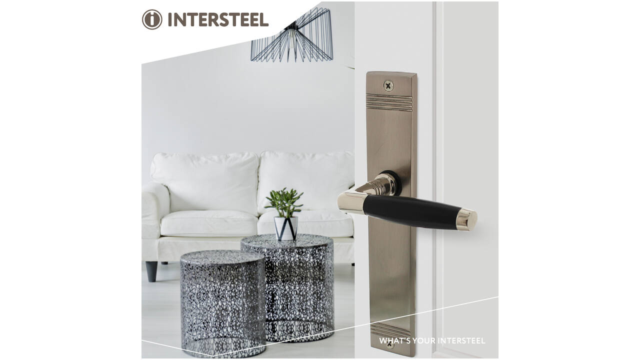 Deurkruk Ton basic met schild rechthoekig met rillen 235x43mm blind nikkel mat/zwart