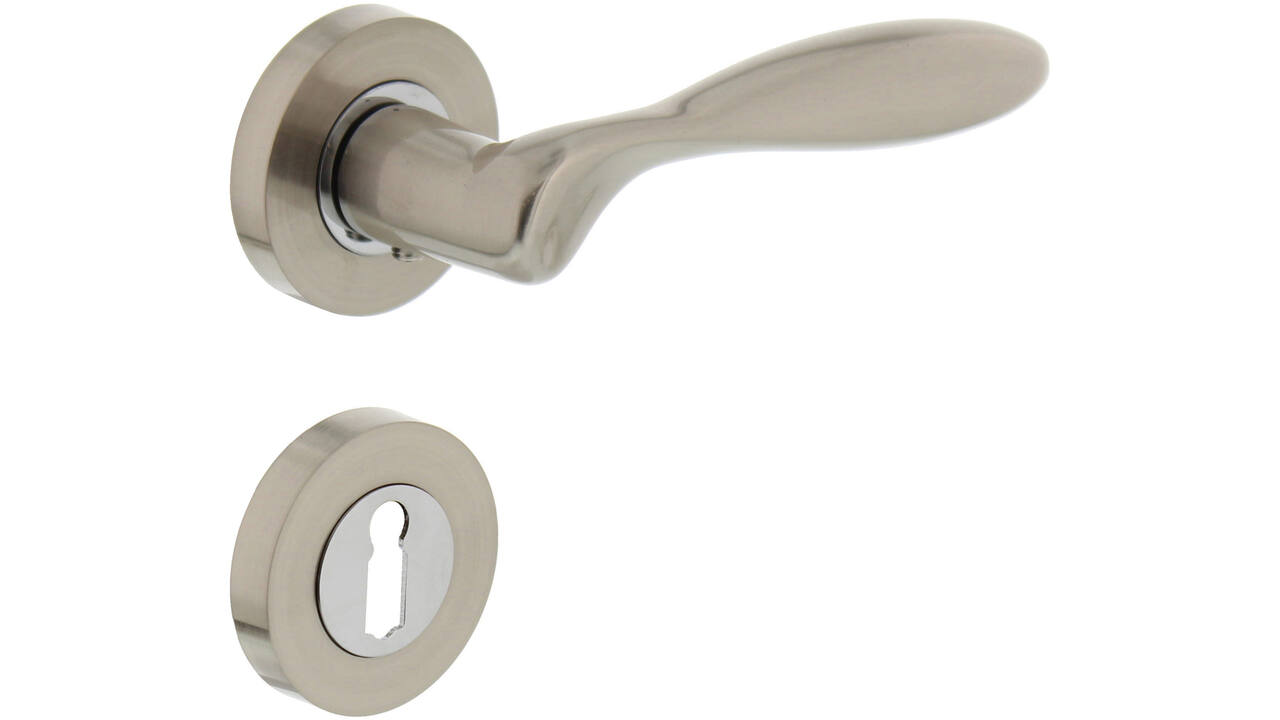 Deurkruk George op rozet verdekt ø52x10mm met nokken en sleutelrozetten nikkel mat